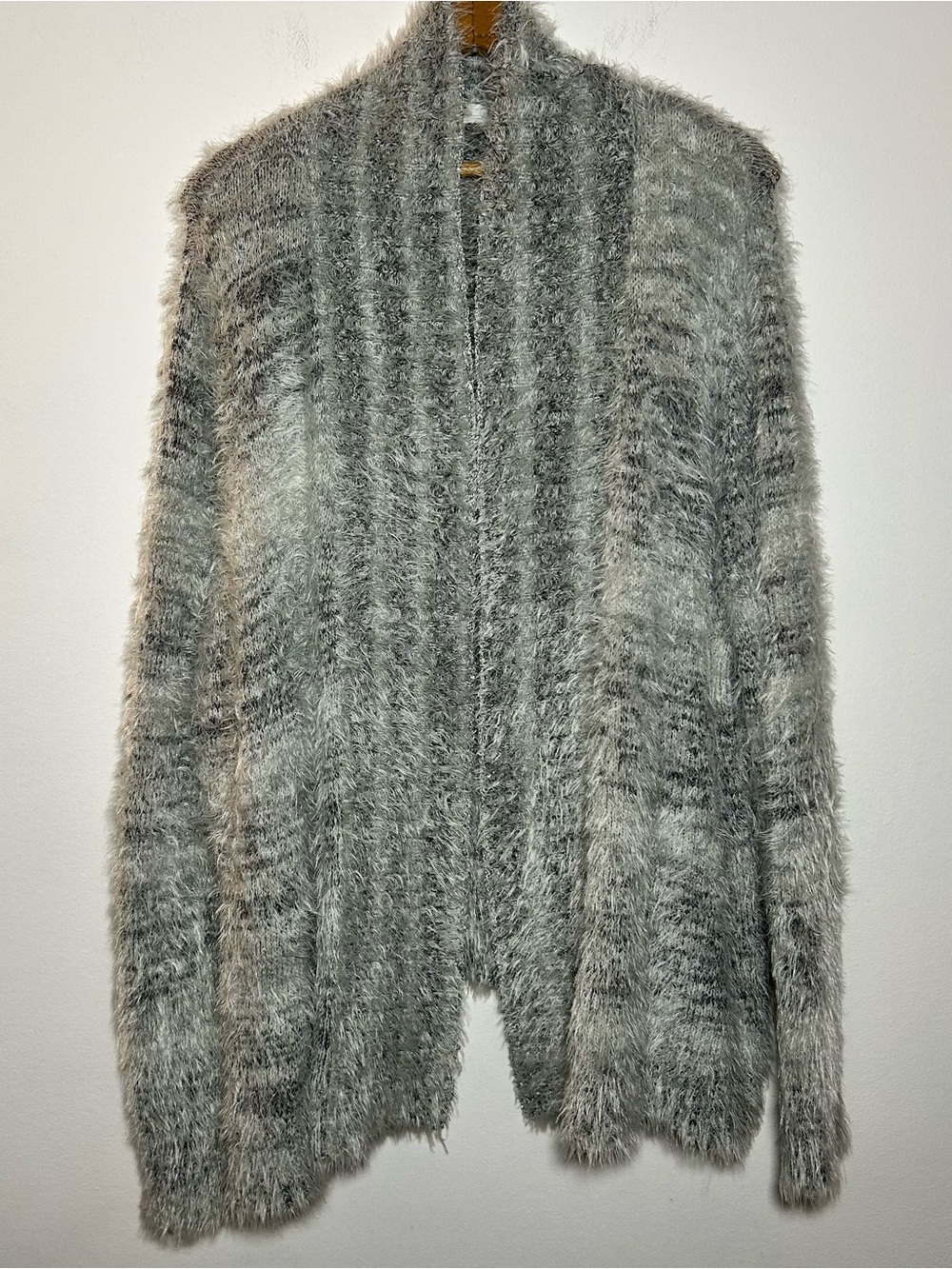 CJ Banks Women's Sweater Size 2X Gray Open Front Cardigan Fuzzy Sequin